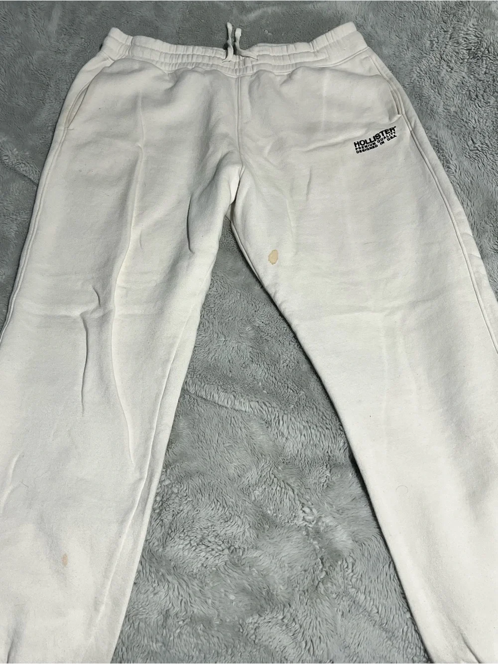 Hollister White Fleece Jogger Pants with Drawstring